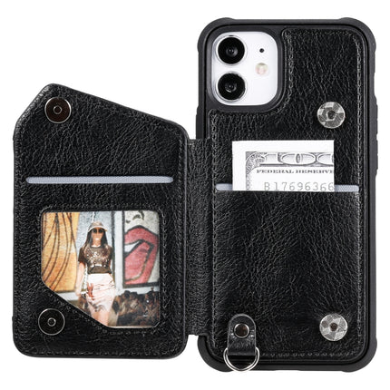 Zipper Double Buckle Shockproof Protective Case with Stand & Photo Holder & Wallet Function For iPhone 12 mini(Black)-garmade.com
