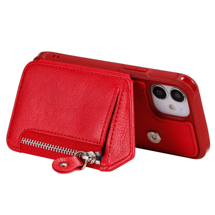 Zipper Double Buckle Shockproof Protective Case with Stand & Photo Holder & Wallet Function For iPhone 12 mini(Red)-garmade.com