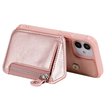 Zipper Double Buckle Shockproof Protective Case with Stand & Photo Holder & Wallet Function For iPhone 12 mini(Rose Gold)-garmade.com