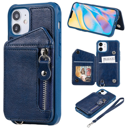 Zipper Double Buckle Shockproof Protective Case with Stand & Photo Holder & Wallet Function For iPhone 12 mini(Blue)-garmade.com