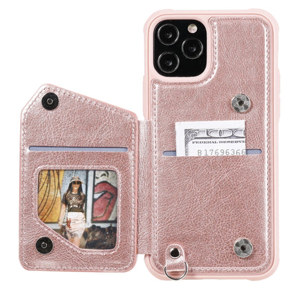Zipper Double Buckle Shockproof Protective Case with Stand & Photo Holder & Wallet Function For iPhone 12 / 12 Pro(Rose Gold)-garmade.com