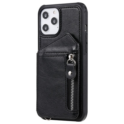 Zipper Double Buckle Shockproof Protective Case with Stand & Photo Holder & Wallet Function For iPhone 12 Pro Max(Black)-garmade.com
