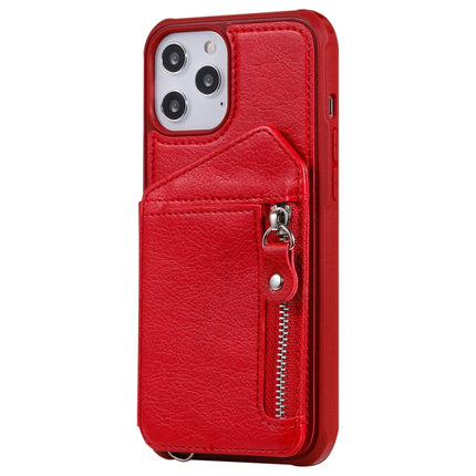 Zipper Double Buckle Shockproof Protective Case with Stand & Photo Holder & Wallet Function For iPhone 12 Pro Max(Red)-garmade.com