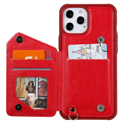 Zipper Double Buckle Shockproof Protective Case with Stand & Photo Holder & Wallet Function For iPhone 12 Pro Max(Red)-garmade.com