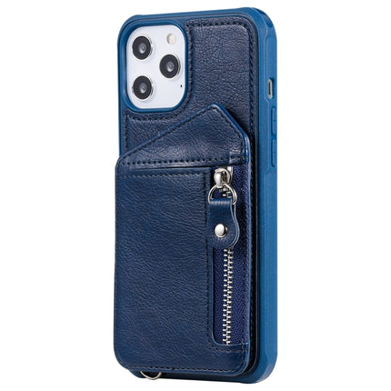 Zipper Double Buckle Shockproof Protective Case with Stand & Photo Holder & Wallet Function For iPhone 12 Pro Max(Blue)-garmade.com