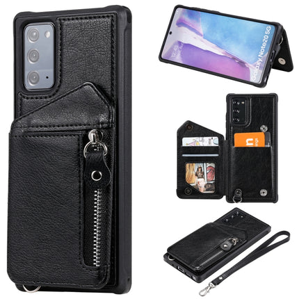 For Samsung Galaxy Note20 Zipper Double Buckle Shockproof Protective Case with Stand & Photo Holder & Wallet Function(Black)-garmade.com