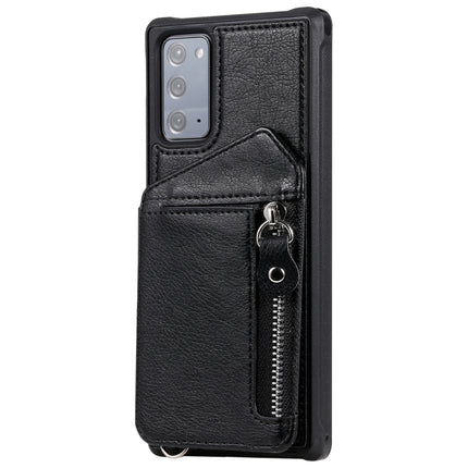 For Samsung Galaxy Note20 Zipper Double Buckle Shockproof Protective Case with Stand & Photo Holder & Wallet Function(Black)-garmade.com