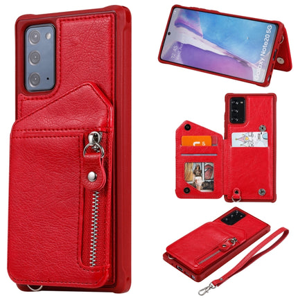 For Samsung Galaxy Note20 Zipper Double Buckle Shockproof Protective Case with Stand & Photo Holder & Wallet Function(Red)-garmade.com