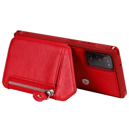 For Samsung Galaxy Note20 Zipper Double Buckle Shockproof Protective Case with Stand & Photo Holder & Wallet Function(Red)-garmade.com