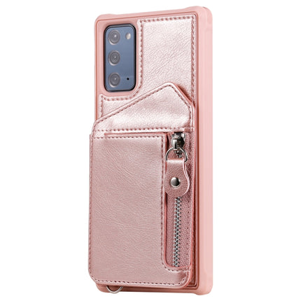 For Samsung Galaxy Note20 Zipper Double Buckle Shockproof Protective Case with Stand & Photo Holder & Wallet Function(Rose Gold)-garmade.com
