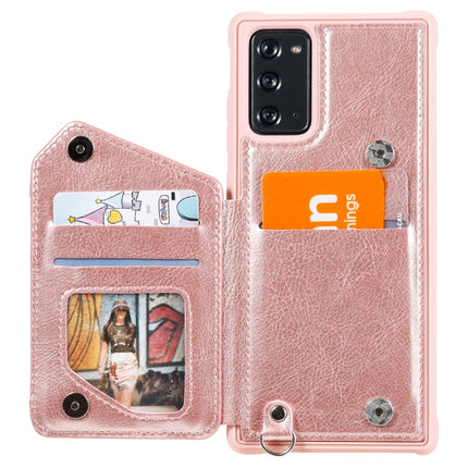 For Samsung Galaxy Note20 Zipper Double Buckle Shockproof Protective Case with Stand & Photo Holder & Wallet Function(Rose Gold)-garmade.com