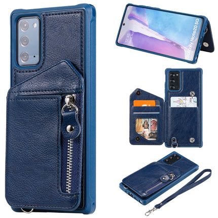 For Samsung Galaxy Note20 Zipper Double Buckle Shockproof Protective Case with Stand & Photo Holder & Wallet Function(Blue)-garmade.com