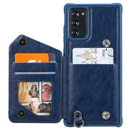 For Samsung Galaxy Note20 Zipper Double Buckle Shockproof Protective Case with Stand & Photo Holder & Wallet Function(Blue)-garmade.com