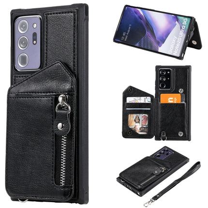 For Samsung Galaxy Note20 Ultra Zipper Double Buckle Shockproof Protective Case with Stand & Photo Holder & Wallet Function(Black)-garmade.com