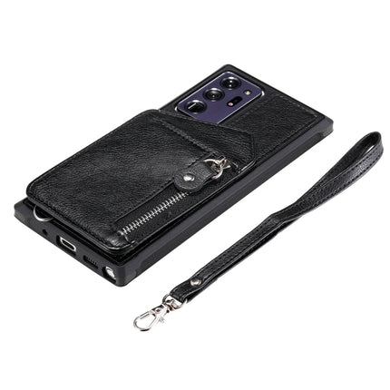For Samsung Galaxy Note20 Ultra Zipper Double Buckle Shockproof Protective Case with Stand & Photo Holder & Wallet Function(Black)-garmade.com