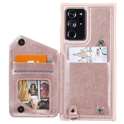 For Samsung Galaxy Note20 Ultra Zipper Double Buckle Shockproof Protective Case with Stand & Photo Holder & Wallet Function(Rose Gold)-garmade.com