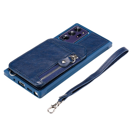 For Samsung Galaxy Note20 Ultra Zipper Double Buckle Shockproof Protective Case with Stand & Photo Holder & Wallet Function(Blue)-garmade.com