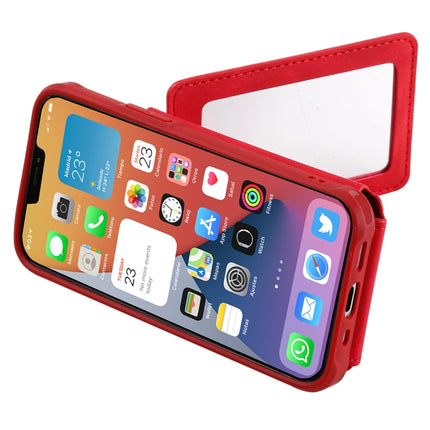 Shockproof Protective Case with Mirror & Card Slot & Short Lanyard For iPhone 12 mini(Red)-garmade.com