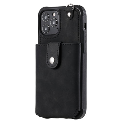 Shockproof Protective Case with Mirror & Card Slot & Short Lanyard For iPhone 12 / 12 Pro(Black)-garmade.com
