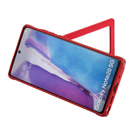 For Samsung Galaxy Note20 Shockproof Protective Case with Mirror & Card Slot & Short Lanyard(Red)-garmade.com