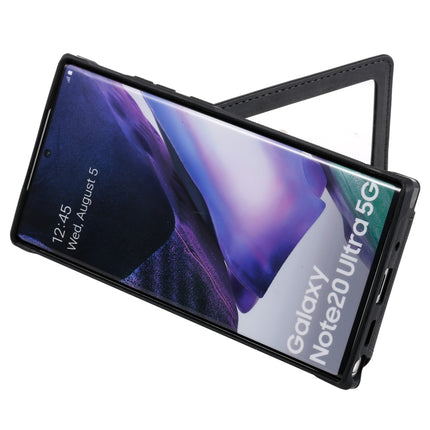 For Samsung Galaxy Note20 Ultra Shockproof Protective Case with Mirror & Card Slot & Short Lanyard(Black)-garmade.com