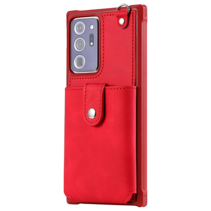 For Samsung Galaxy Note20 Ultra Shockproof Protective Case with Mirror & Card Slot & Short Lanyard(Red)-garmade.com
