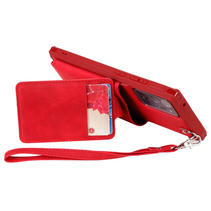 For Samsung Galaxy Note20 Ultra Shockproof Protective Case with Mirror & Card Slot & Short Lanyard(Red)-garmade.com