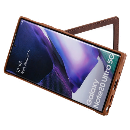 For Samsung Galaxy Note20 Ultra Shockproof Protective Case with Mirror & Card Slot & Short Lanyard(Coffee)-garmade.com