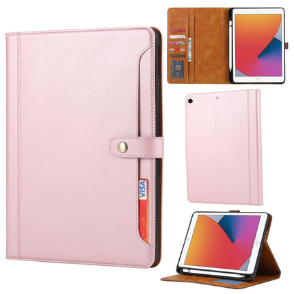 For iPad 10.2 Calf Texture Double Fold Clasp Horizontal Flip Leather Case with Photo Frame & Holder & Card Slots & Wallet(Rose Gold)-garmade.com