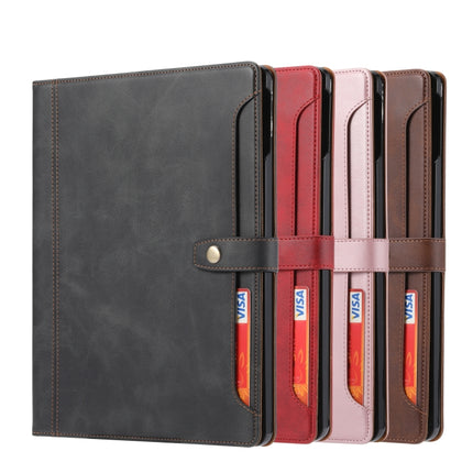 For iPad 10.2 Calf Texture Double Fold Clasp Horizontal Flip Leather Case with Photo Frame & Holder & Card Slots & Wallet(Coffee)-garmade.com