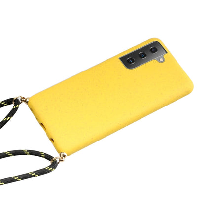 For Samsung Galaxy S21 5G Wheat Straw Material + TPU Protective Case with Lanyard(Yellow)-garmade.com