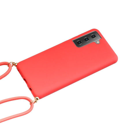 For Samsung Galaxy S21 5G Wheat Straw Material + TPU Protective Case with Lanyard(Red)-garmade.com