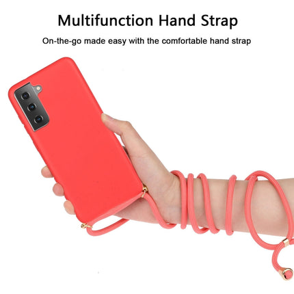 For Samsung Galaxy S21 5G Wheat Straw Material + TPU Protective Case with Lanyard(Red)-garmade.com
