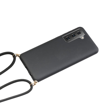 For Samsung Galaxy S21 5G Wheat Straw Material + TPU Protective Case with Lanyard(Black)-garmade.com