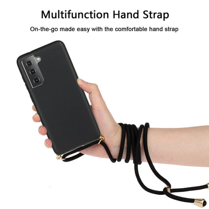 For Samsung Galaxy S21 5G Wheat Straw Material + TPU Protective Case with Lanyard(Black)-garmade.com