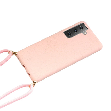 For Samsung Galaxy S21 5G Wheat Straw Material + TPU Protective Case with Lanyard(Pink)-garmade.com