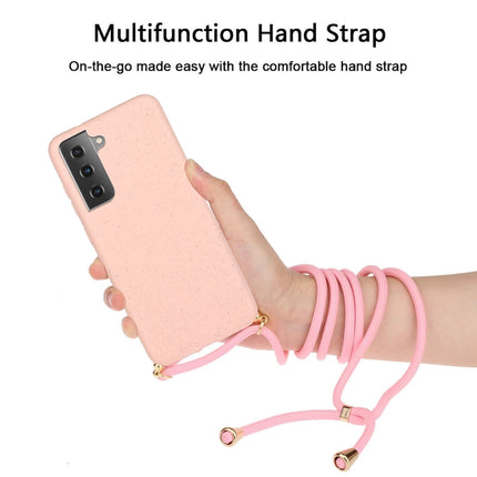 For Samsung Galaxy S21 5G Wheat Straw Material + TPU Protective Case with Lanyard(Pink)-garmade.com
