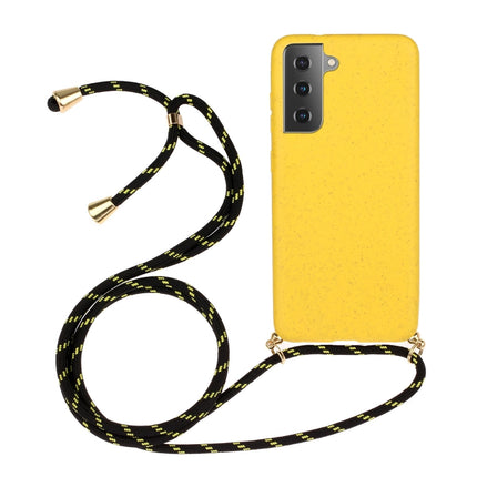 For Samsung Galaxy S21+ 5G Wheat Straw Material + TPU Protective Case with Lanyard(Yellow)-garmade.com