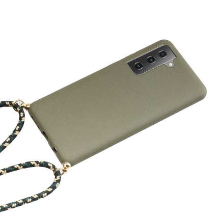 For Samsung Galaxy S21+ 5G Wheat Straw Material + TPU Protective Case with Lanyard(Army Green)-garmade.com