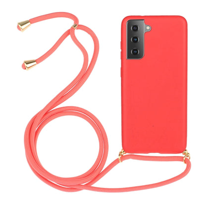 For Samsung Galaxy S21+ 5G Wheat Straw Material + TPU Protective Case with Lanyard(Red)-garmade.com