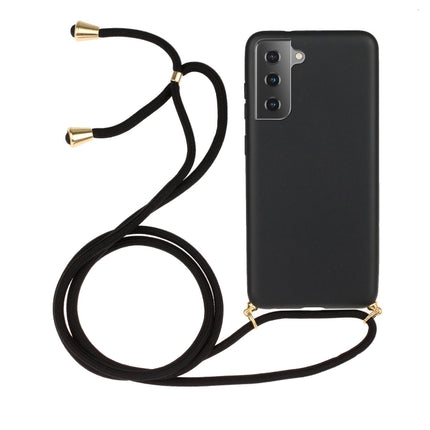 For Samsung Galaxy S21+ 5G Wheat Straw Material + TPU Protective Case with Lanyard(Black)-garmade.com