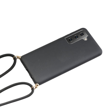 For Samsung Galaxy S21+ 5G Wheat Straw Material + TPU Protective Case with Lanyard(Black)-garmade.com