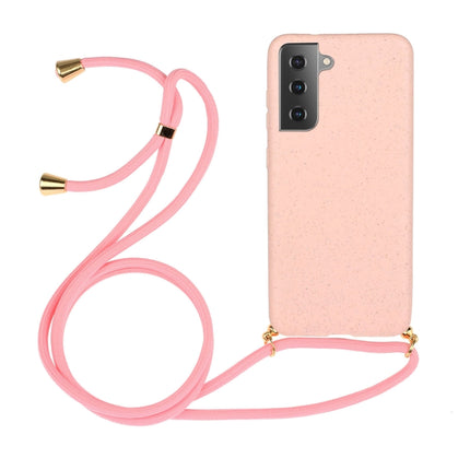 For Samsung Galaxy S21+ 5G Wheat Straw Material + TPU Protective Case with Lanyard(Pink)-garmade.com