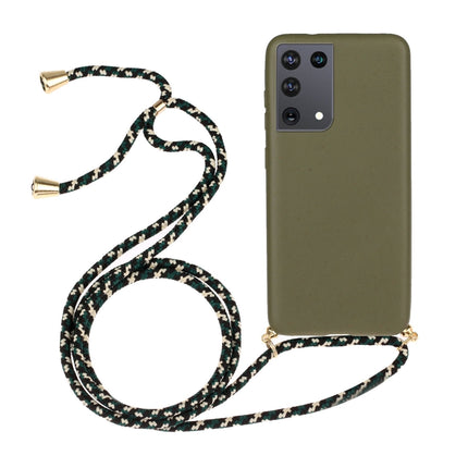 For Samsung Galaxy S21 Ultra 5G Wheat Straw Material + TPU Protective Case with Lanyard(Army Green)-garmade.com