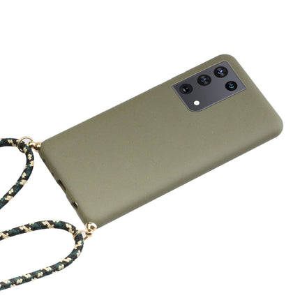 For Samsung Galaxy S21 Ultra 5G Wheat Straw Material + TPU Protective Case with Lanyard(Army Green)-garmade.com