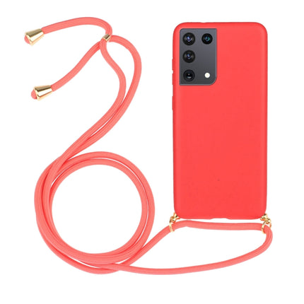 For Samsung Galaxy S21 Ultra 5G Wheat Straw Material + TPU Protective Case with Lanyard(Red)-garmade.com