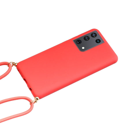 For Samsung Galaxy S21 Ultra 5G Wheat Straw Material + TPU Protective Case with Lanyard(Red)-garmade.com