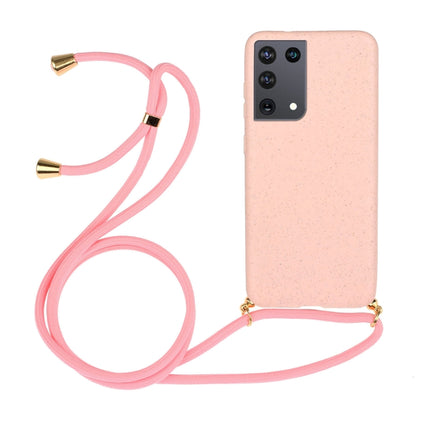 For Samsung Galaxy S21 Ultra 5G Wheat Straw Material + TPU Protective Case with Lanyard(Pink)-garmade.com