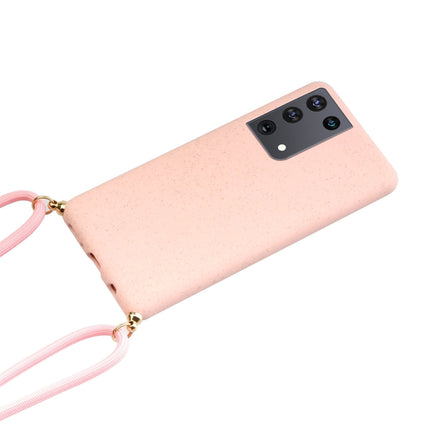 For Samsung Galaxy S21 Ultra 5G Wheat Straw Material + TPU Protective Case with Lanyard(Pink)-garmade.com