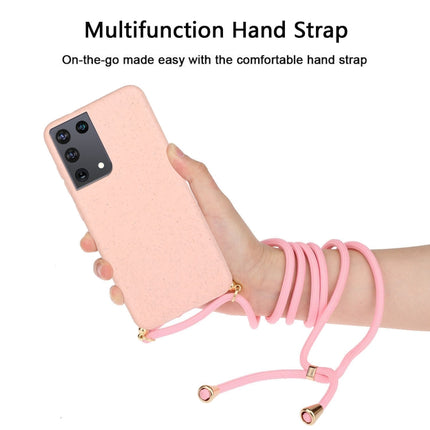 For Samsung Galaxy S21 Ultra 5G Wheat Straw Material + TPU Protective Case with Lanyard(Pink)-garmade.com